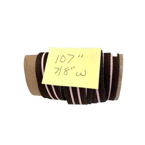 Brown & Pink Grosgrain Ribbon 107" Long 7/8" Wide Striped Pattern Sewing/Crafts - Picture 4 of 4